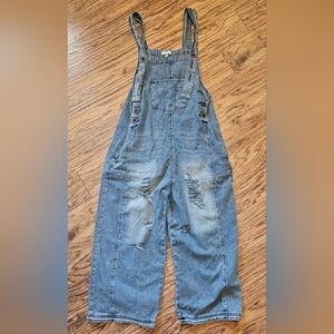 Size M EASEL Stylish Denim Cropped Wide Leg Baggy Overalls